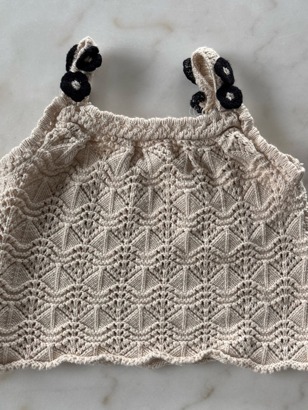 Rabbit Bear Organic Toddler Girls Beige Pointelle Knit Tank Top Flower Strap 2T